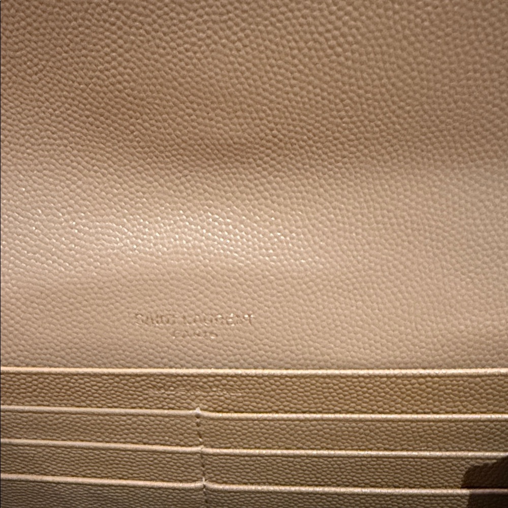 YSL Cassandra MATELASSÉ Large Flap Wallet Grain De Poudre Leather Dark Beige - Picture 6 of 8